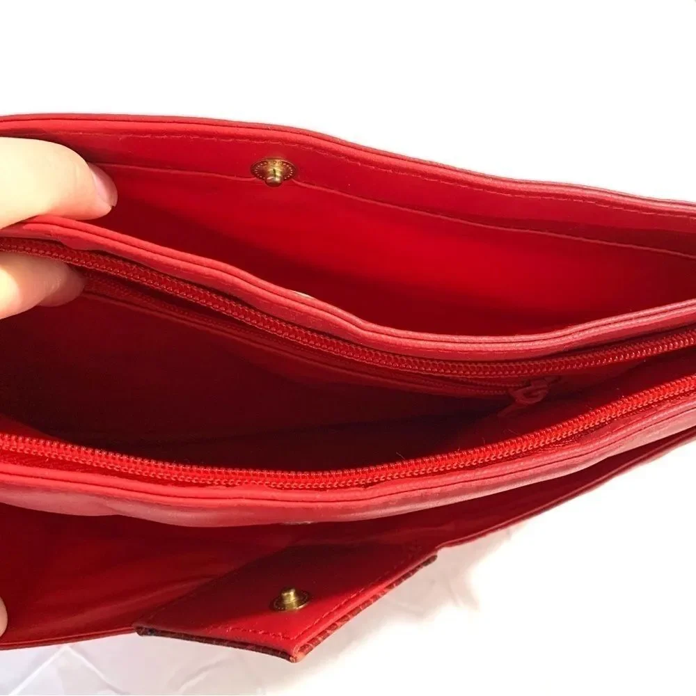 Vintage Purse Red Vegan Leather Clutch Shoulder Bag Special Occasion Grandma